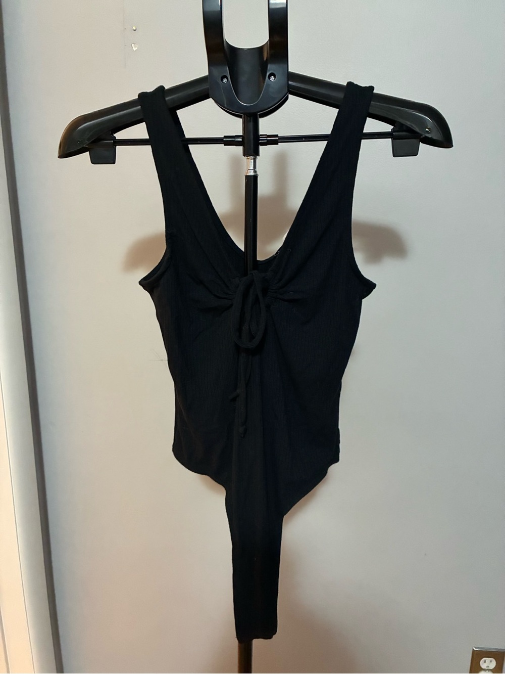 Dex Black Ribbed Tie-Front Bodysuit